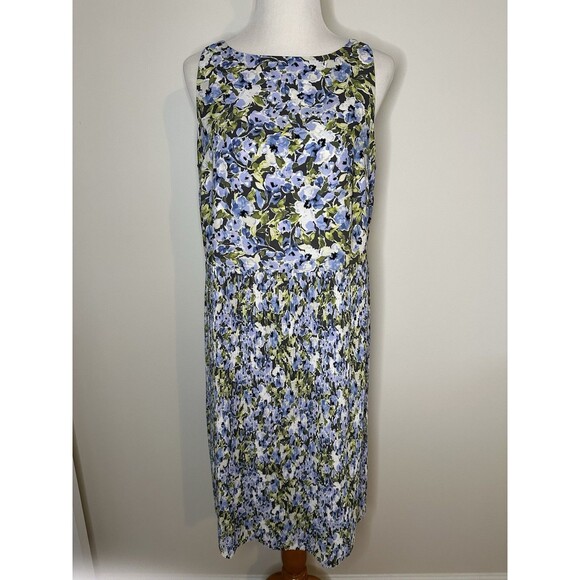J Jill Sleeveless Dress Pleated Blue Green Floral Lined Sz M Tall NWT #1302 - Picture 1 of 8